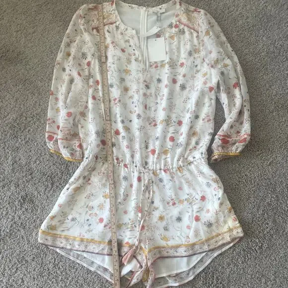 NWT Joie "Weldon" Silk Romper in ivory floral print sz L - Picture 5 of 16